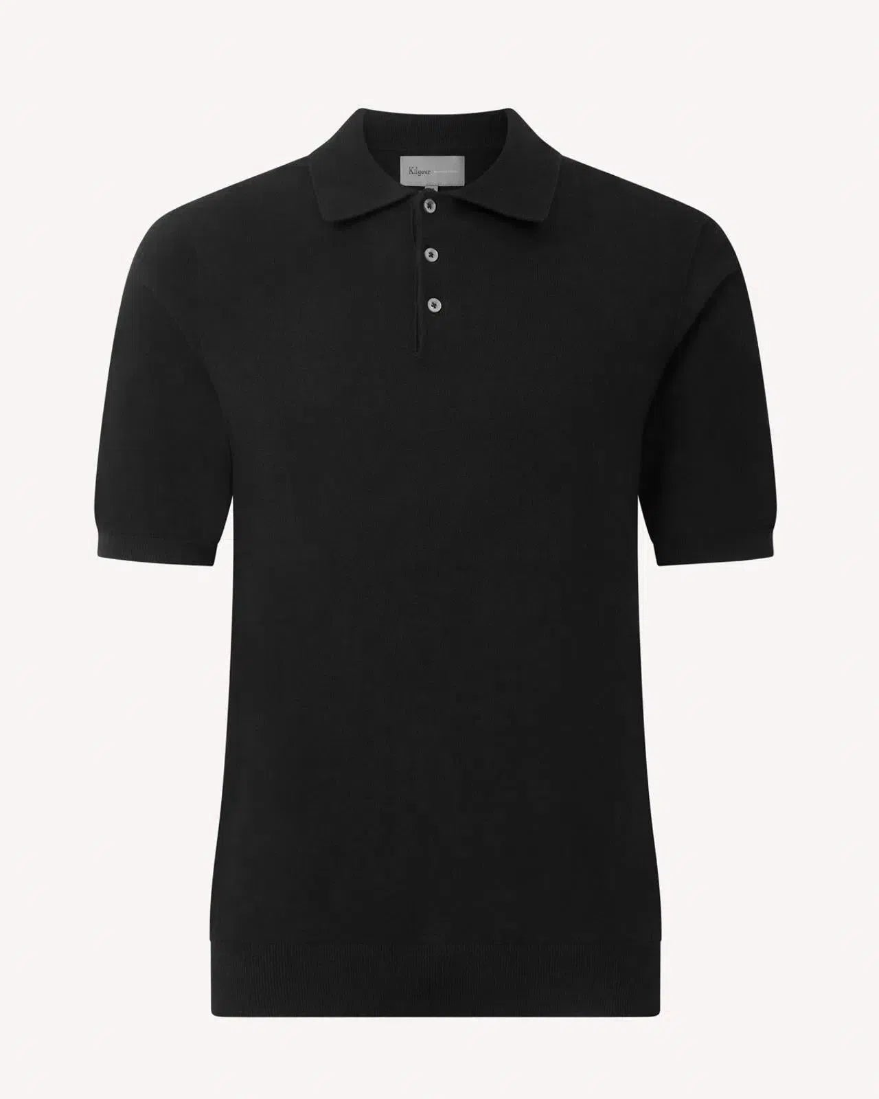 Kilgour Cotton/Cashmere Mix Short Sleeve Polo Shirt Black-MALFORD OF LONDON SAVILE ROW MENSWEAR OUTLET