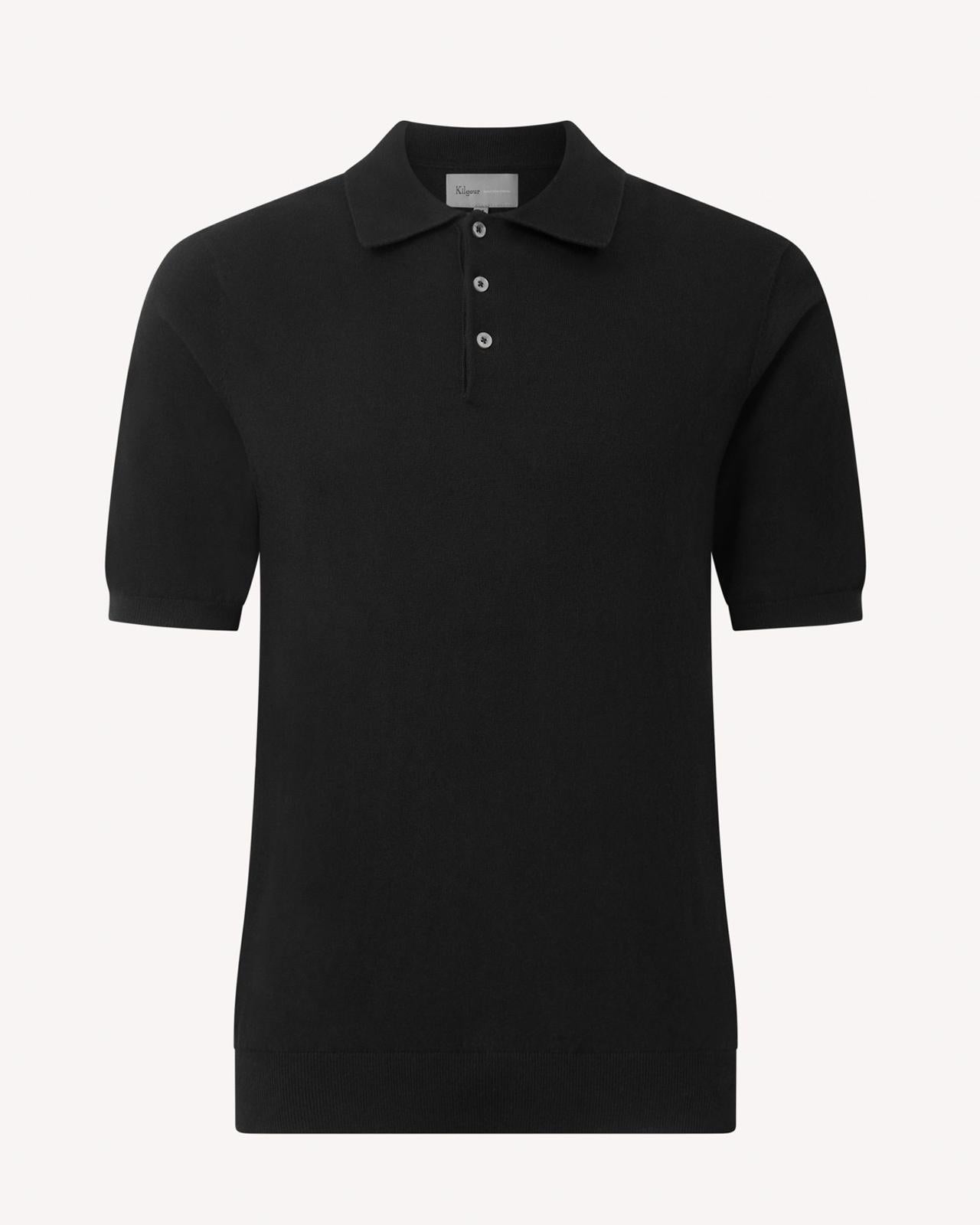 Kilgour Cotton/Cashmere Mix Short Sleeve Polo Shirt Blacklead-MALFORD OF LONDON SAVILE ROW MENSWEAR OUTLET