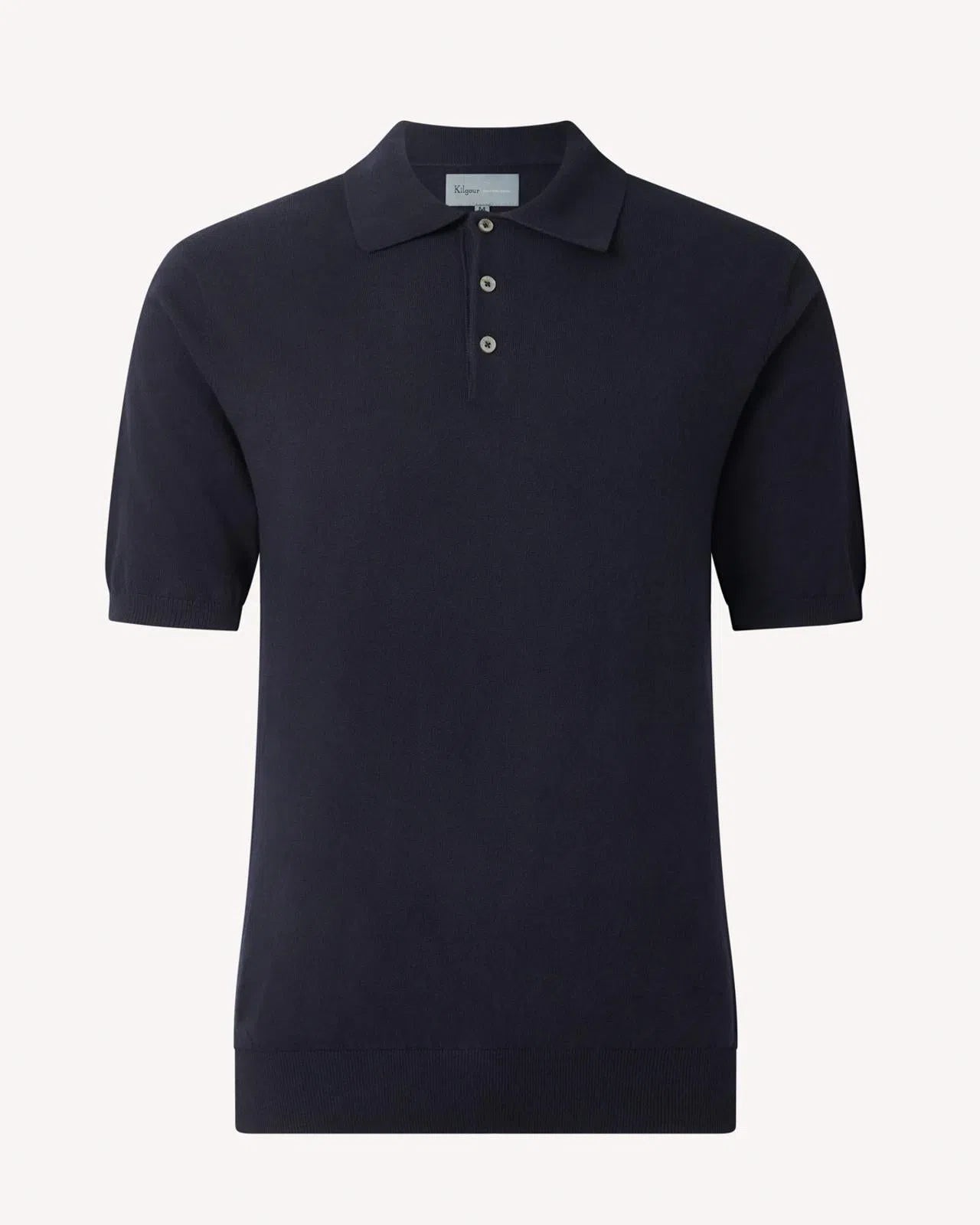 Kilgour Cotton/Cashmere Mix Short Sleeve Polo Shirt Neat Navy-MALFORD OF LONDON SAVILE ROW MENSWEAR OUTLET