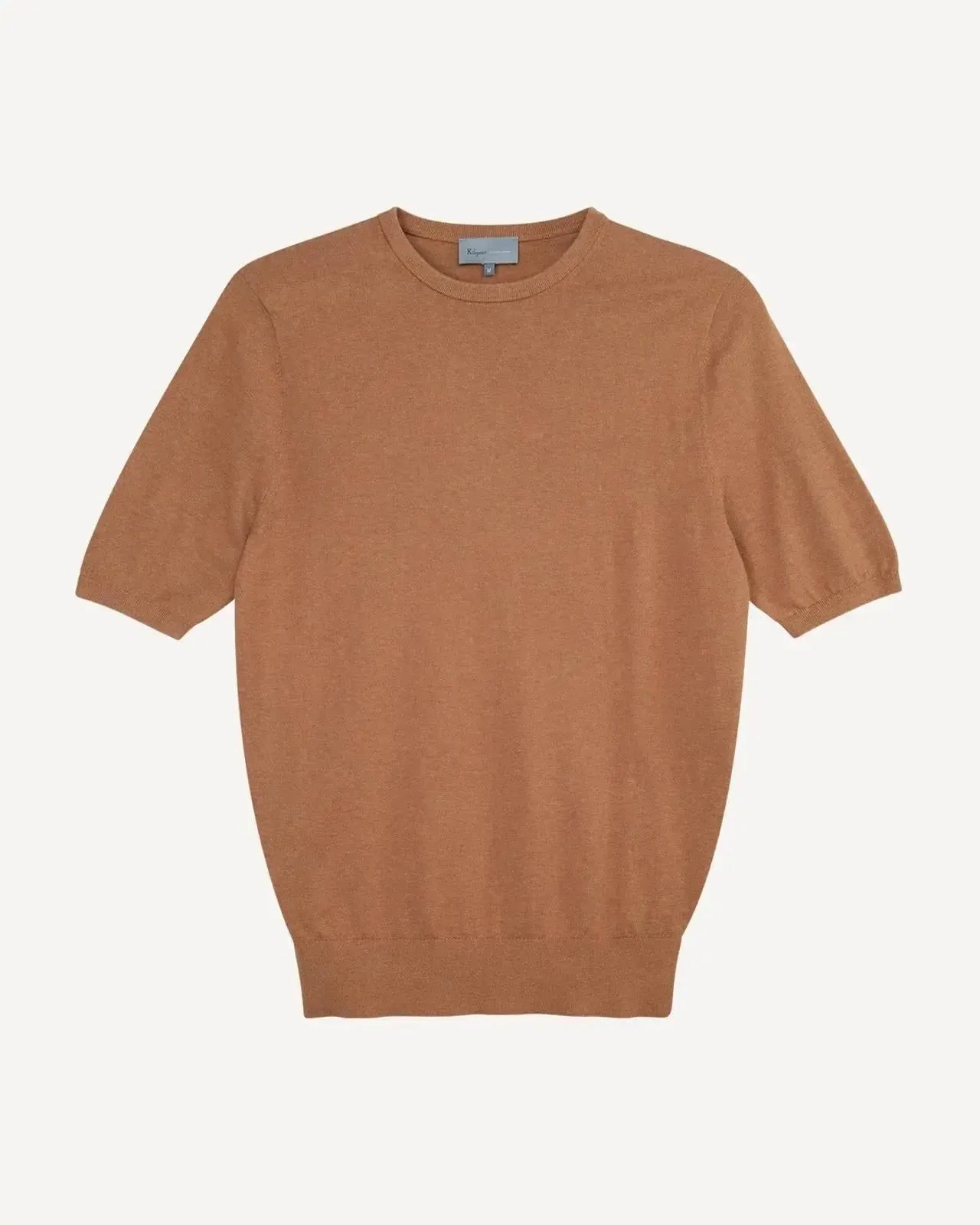 Kilgour Crew Neck Short Sleeve Knit T-Shirt Camel-MALFORD OF LONDON SAVILE ROW MENSWEAR OUTLET