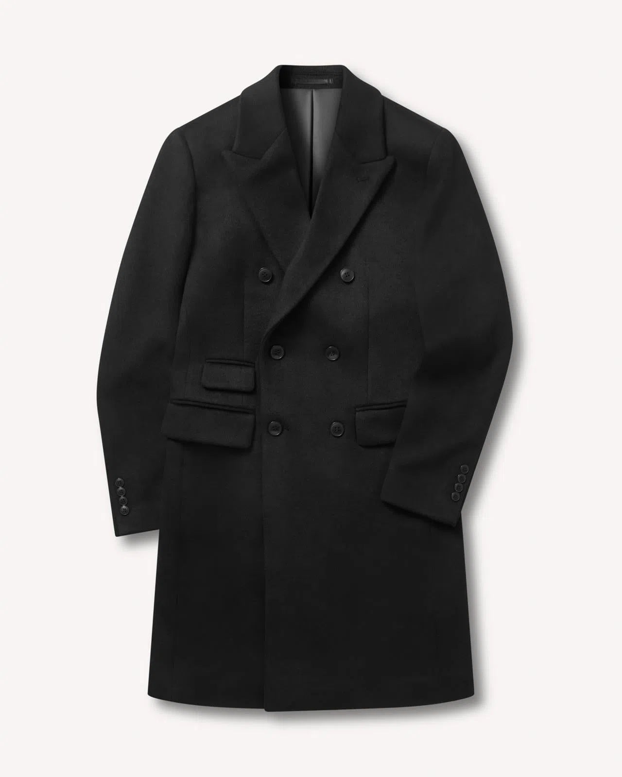 Kilgour Double Breasted Mid Length Overcoat Black-MALFORD OF LONDON SAVILE ROW MENSWEAR OUTLET