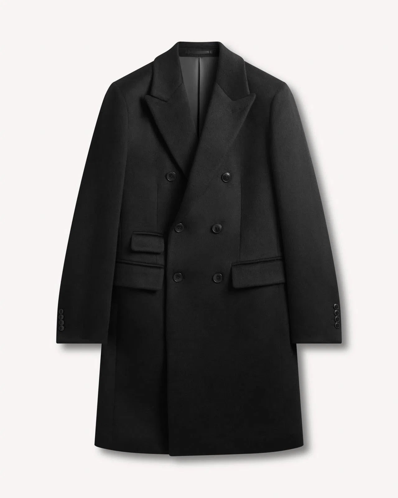 Kilgour Double Breasted Mid Length Overcoat Black-MALFORD OF LONDON SAVILE ROW MENSWEAR OUTLET