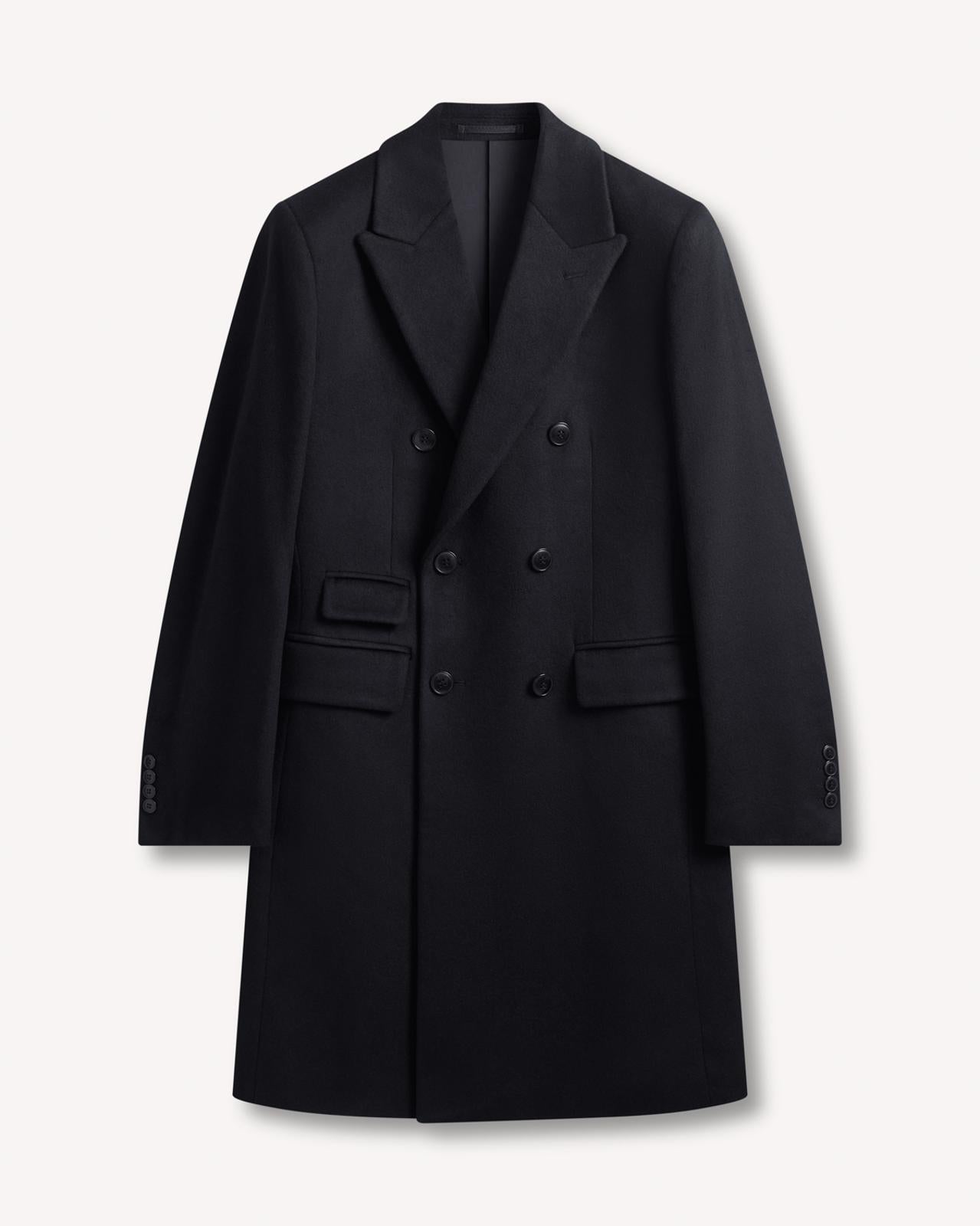 Kilgour Double Breasted Mid Length Overcoat Navy-MALFORD OF LONDON SAVILE ROW MENSWEAR OUTLET