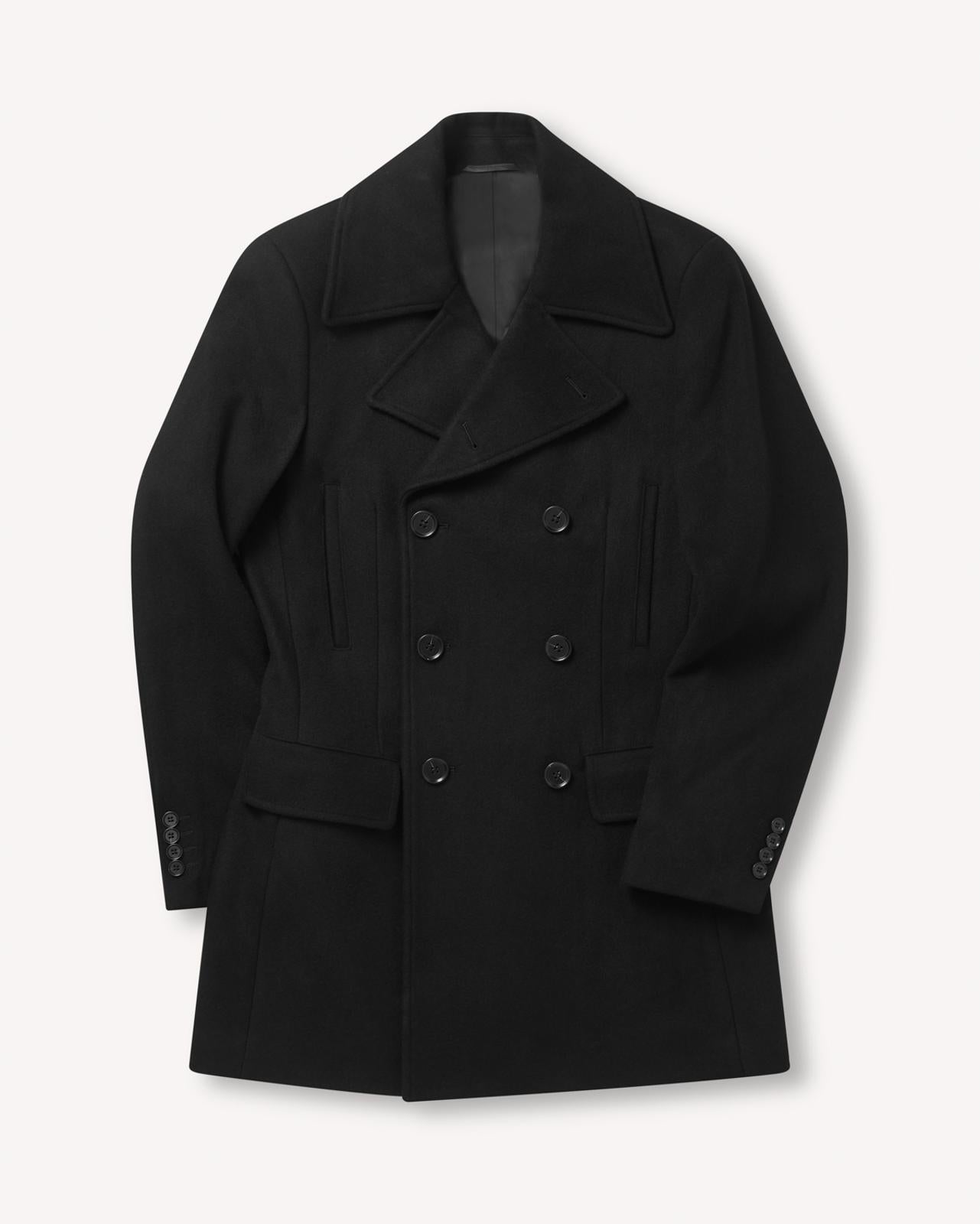 Kilgour Double Breasted Mid Length Peacoat Black-MALFORD OF LONDON SAVILE ROW MENSWEAR OUTLET