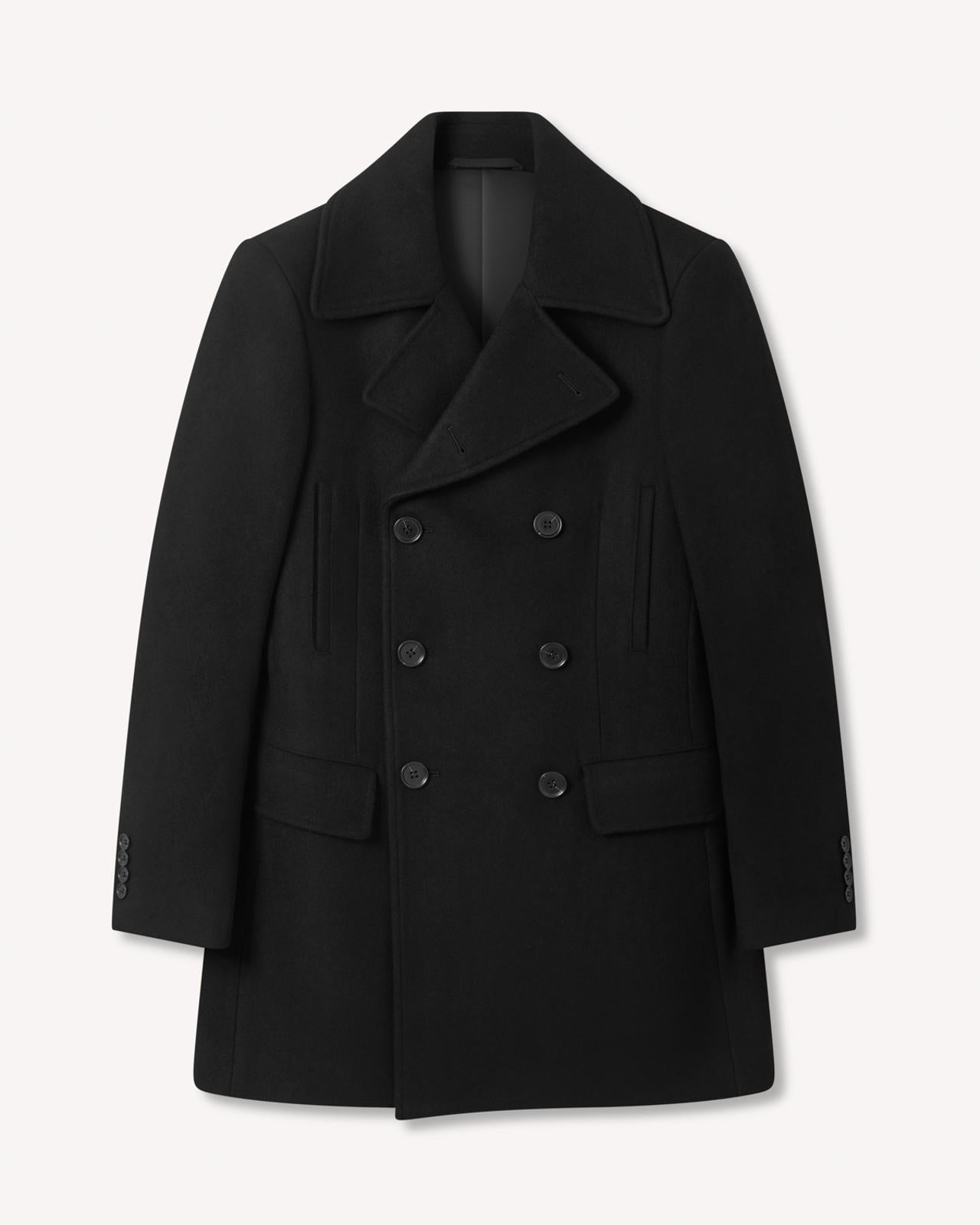 Kilgour Double Breasted Mid Length Peacoat Black-MALFORD OF LONDON SAVILE ROW MENSWEAR OUTLET