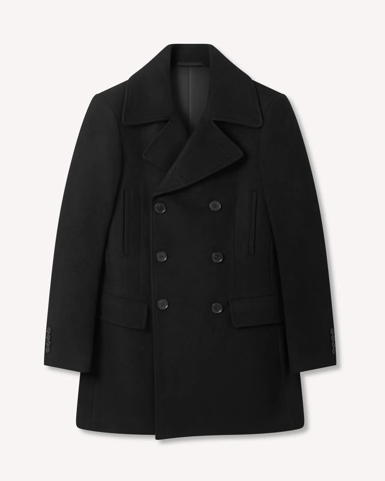 Kilgour Double Breasted Mid Length Peacoat Black-MALFORD OF LONDON SAVILE ROW MENSWEAR OUTLET