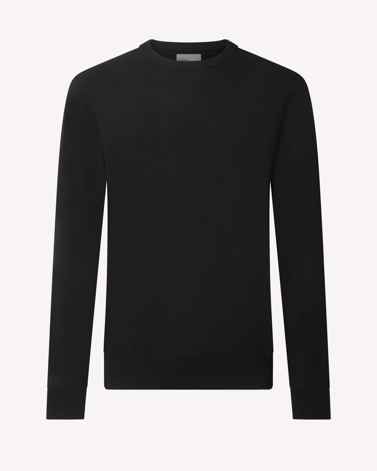 Kilgour Merino Wool Crew Neck Jumper Black-MALFORD OF LONDON SAVILE ROW MENSWEAR OUTLET