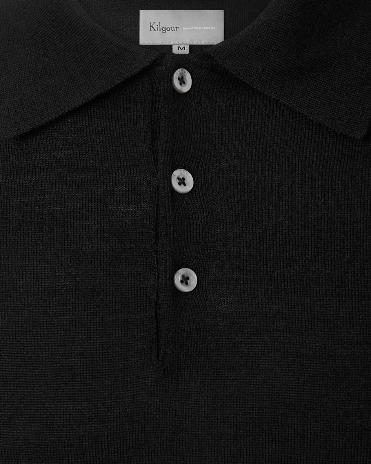 Kilgour Merino Wool Short Sleeve Polo Shirt Black-MALFORD OF LONDON SAVILE ROW MENSWEAR OUTLET