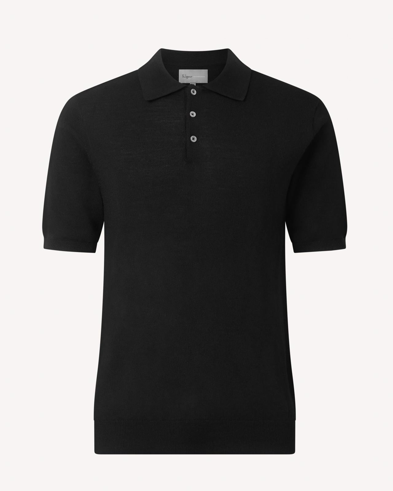 Kilgour Merino Wool Short Sleeve Polo Shirt Black-MALFORD OF LONDON SAVILE ROW MENSWEAR OUTLET