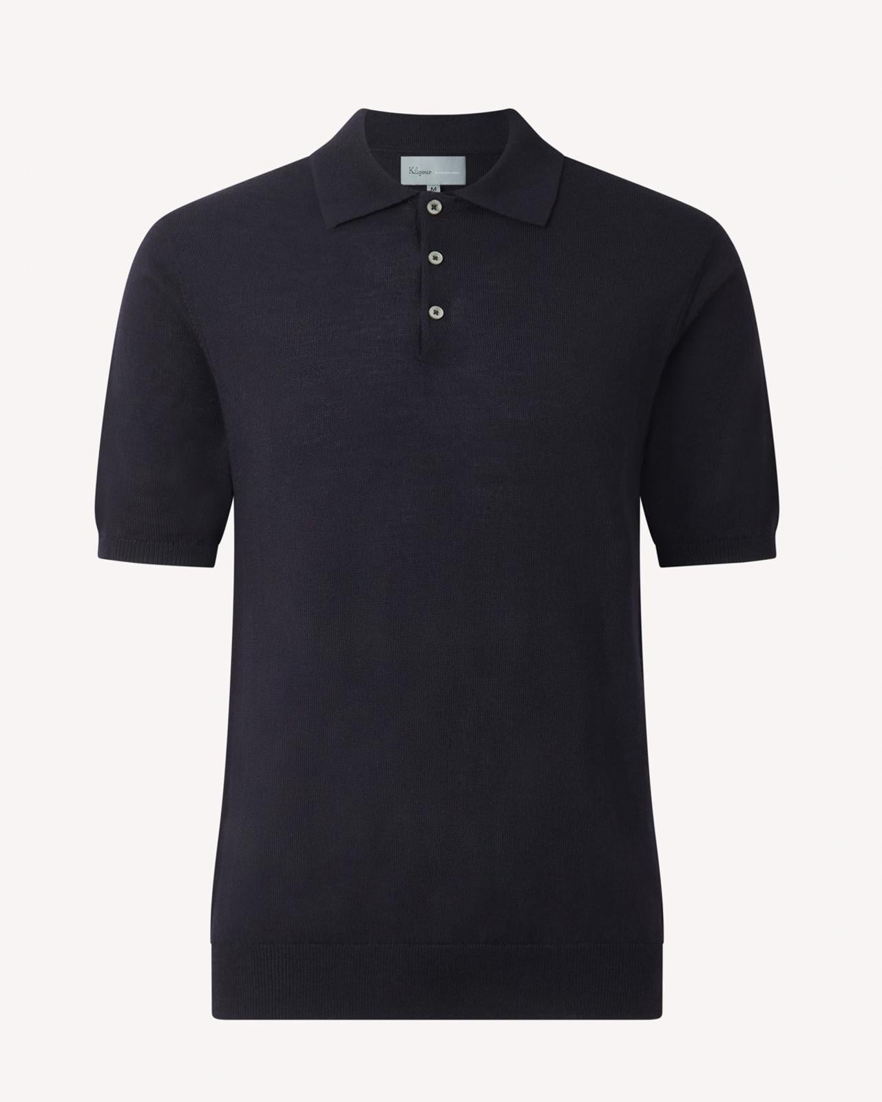 Kilgour Merino Wool Short Sleeve Polo Shirt Navy-MALFORD OF LONDON SAVILE ROW MENSWEAR OUTLET