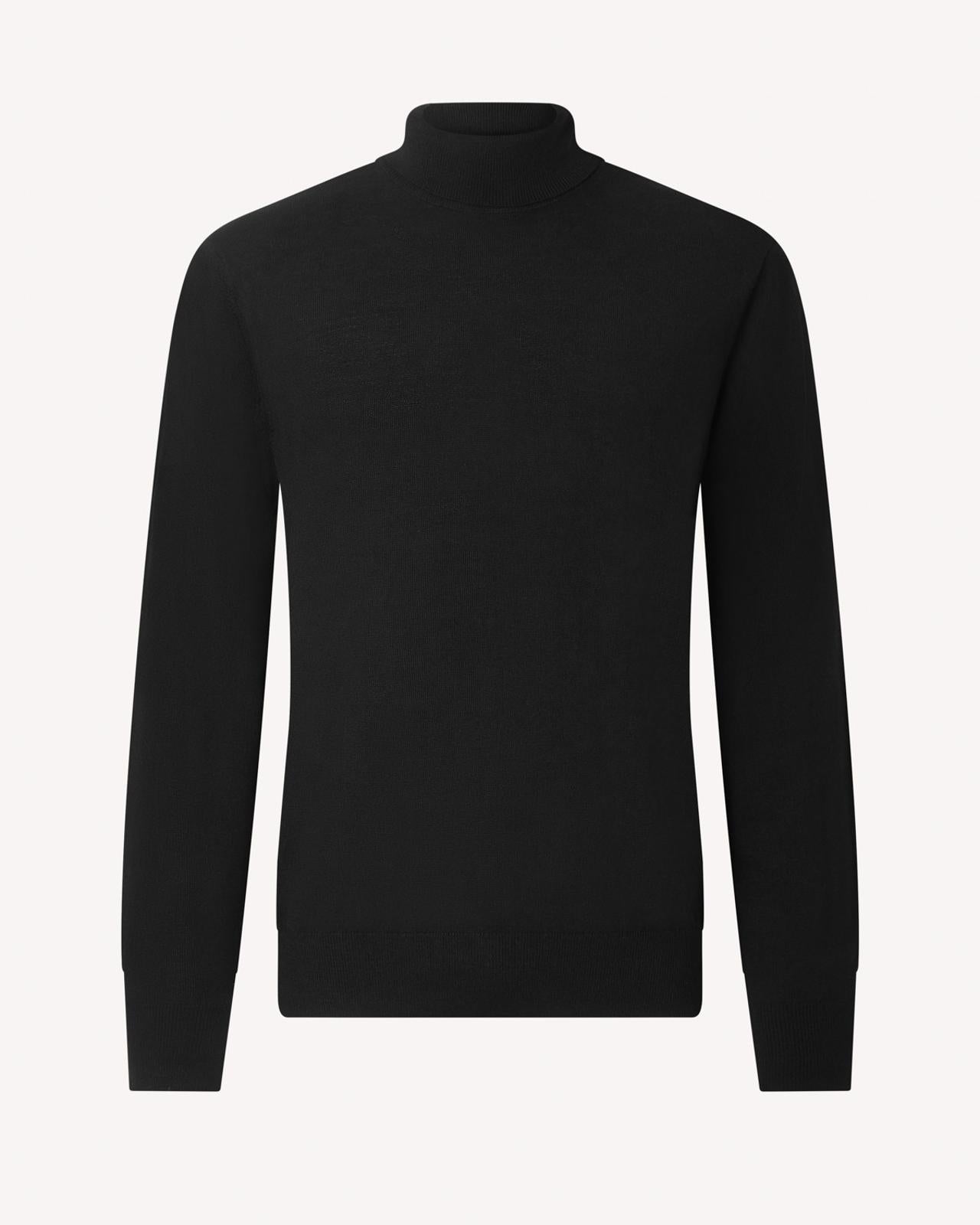 Kilgour Merino Wool Turtle Neck Jumper Black-MALFORD OF LONDON SAVILE ROW MENSWEAR OUTLET