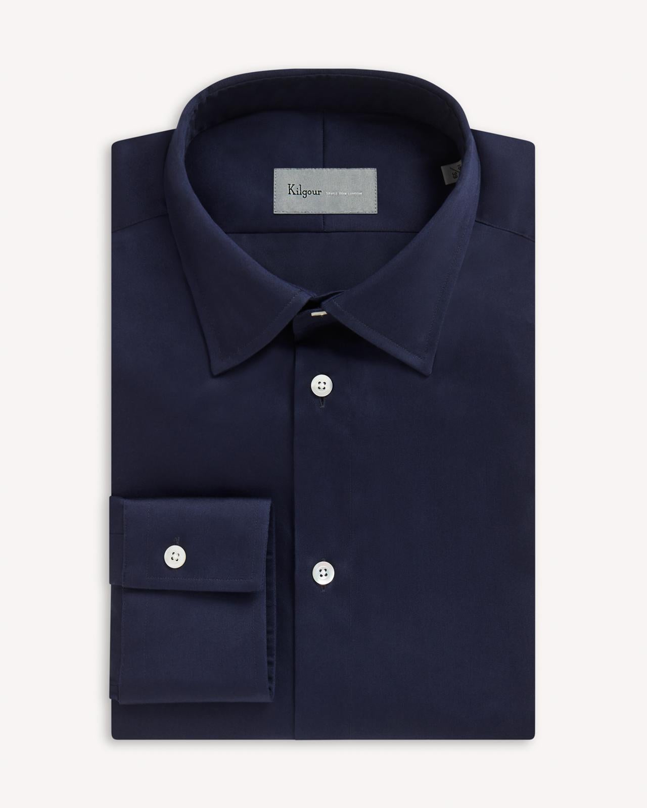 Kilgour Navy Blue Tailored Fit Shirt Cotton-MALFORD OF LONDON SAVILE ROW MENSWEAR OUTLET