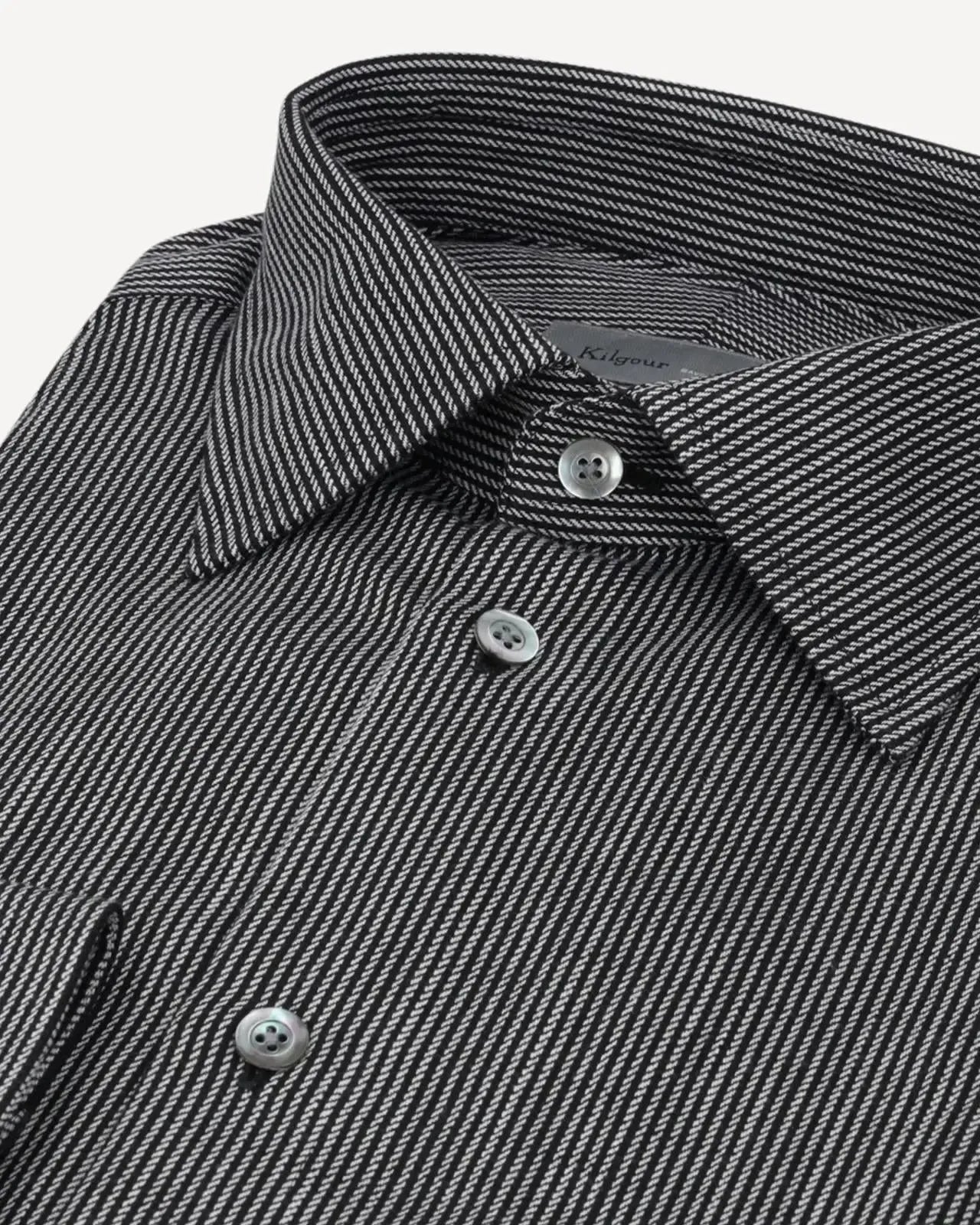 Kilgour Regular Collar Rope Stripe Shirt Black White-MALFORD OF LONDON SAVILE ROW MENSWEAR OUTLET