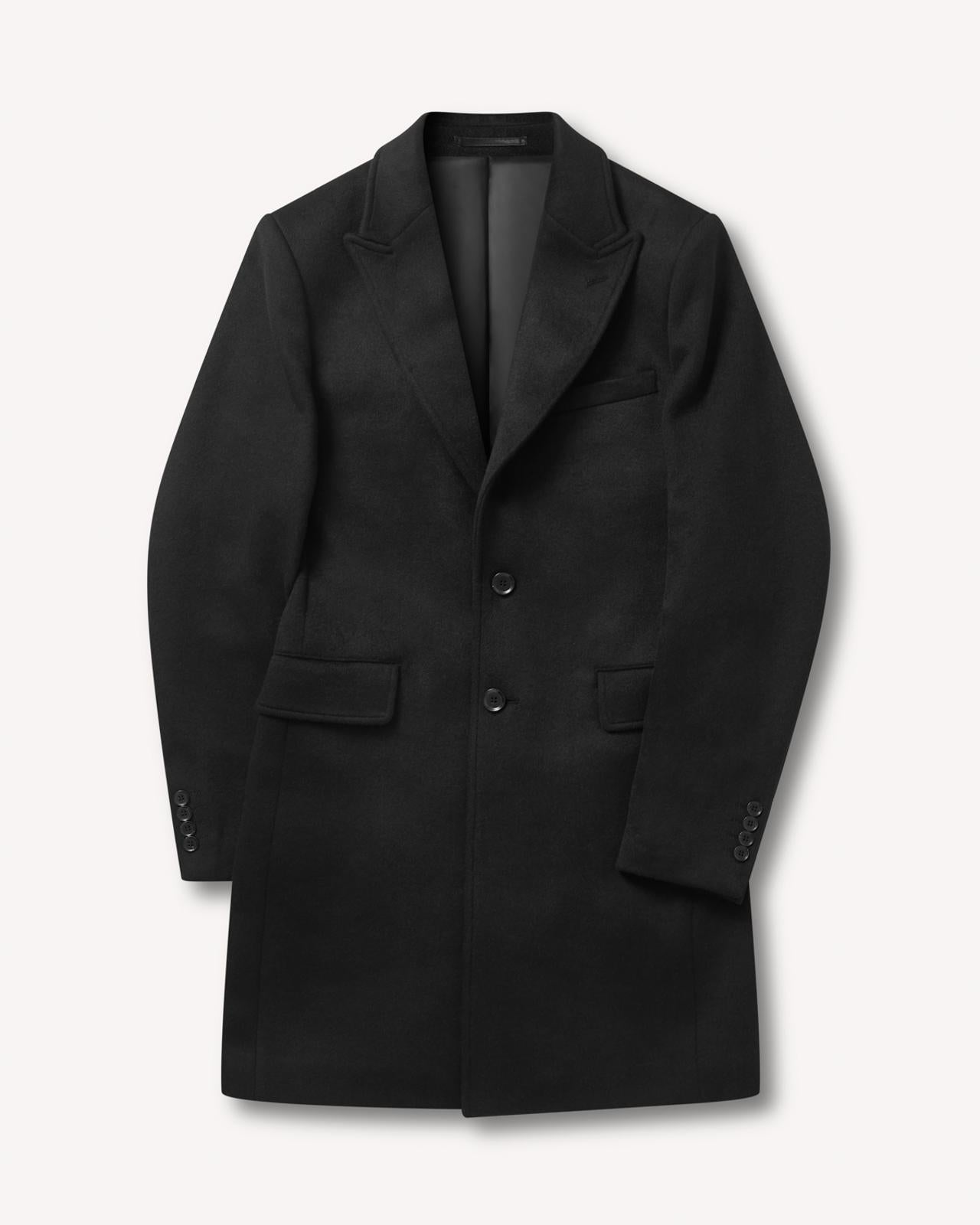 Kilgour Single Breasted Mid Length Overcoat Black-MALFORD OF LONDON SAVILE ROW MENSWEAR OUTLET