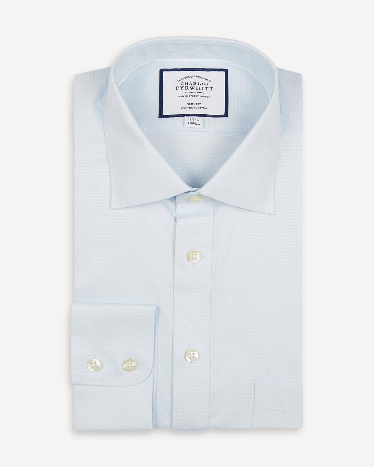 Light Blue Slim Fit Link Weave Shirt-MALFORD OF LONDON SAVILE ROW MENSWEAR OUTLET