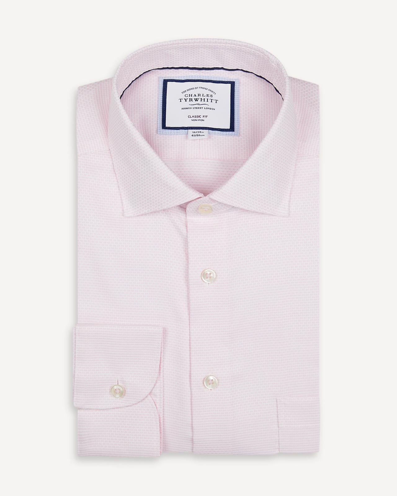 Light Pink Classic Fit Textured Shirt-MALFORD OF LONDON SAVILE ROW MENSWEAR OUTLET