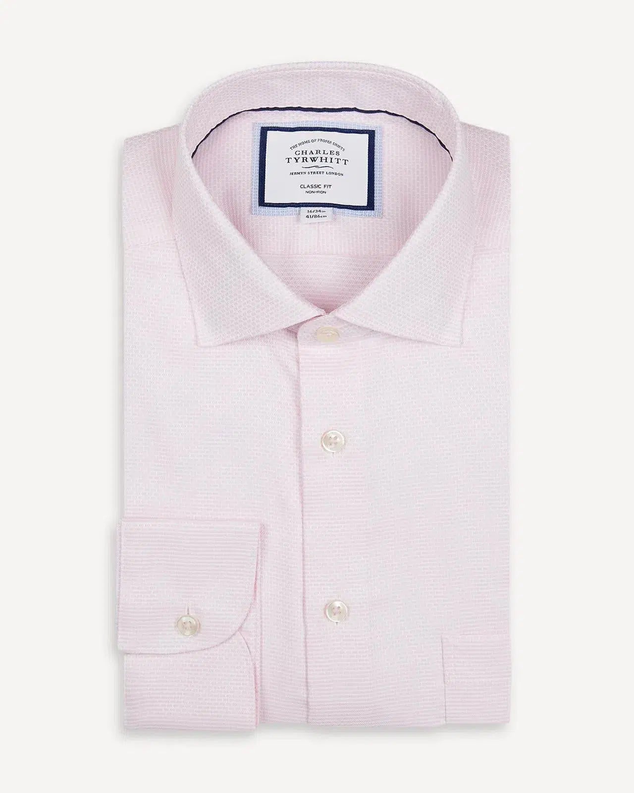 Light Pink Classic Fit Textured Shirt-MALFORD OF LONDON SAVILE ROW MENSWEAR OUTLET