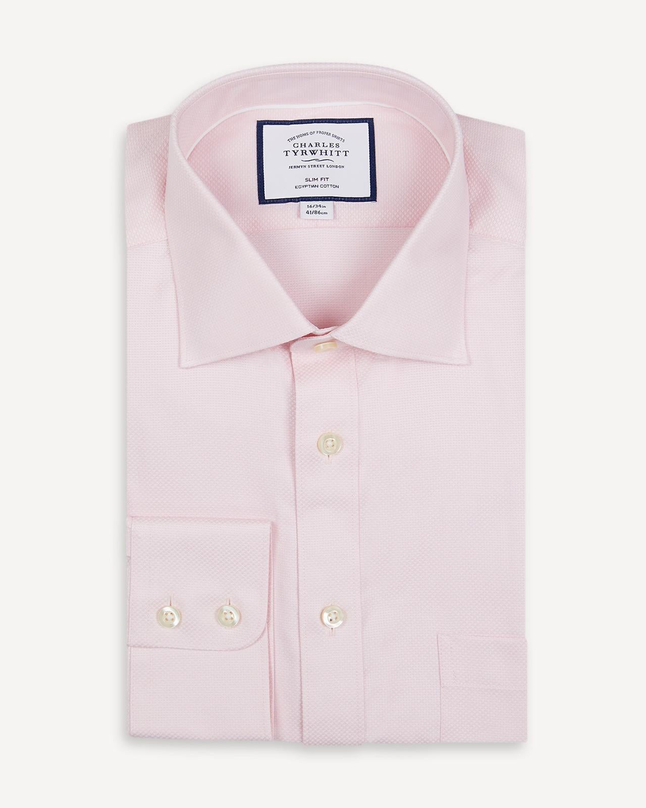 Light Pink Slim Fit Link Weave Shirt-MALFORD OF LONDON SAVILE ROW MENSWEAR OUTLET