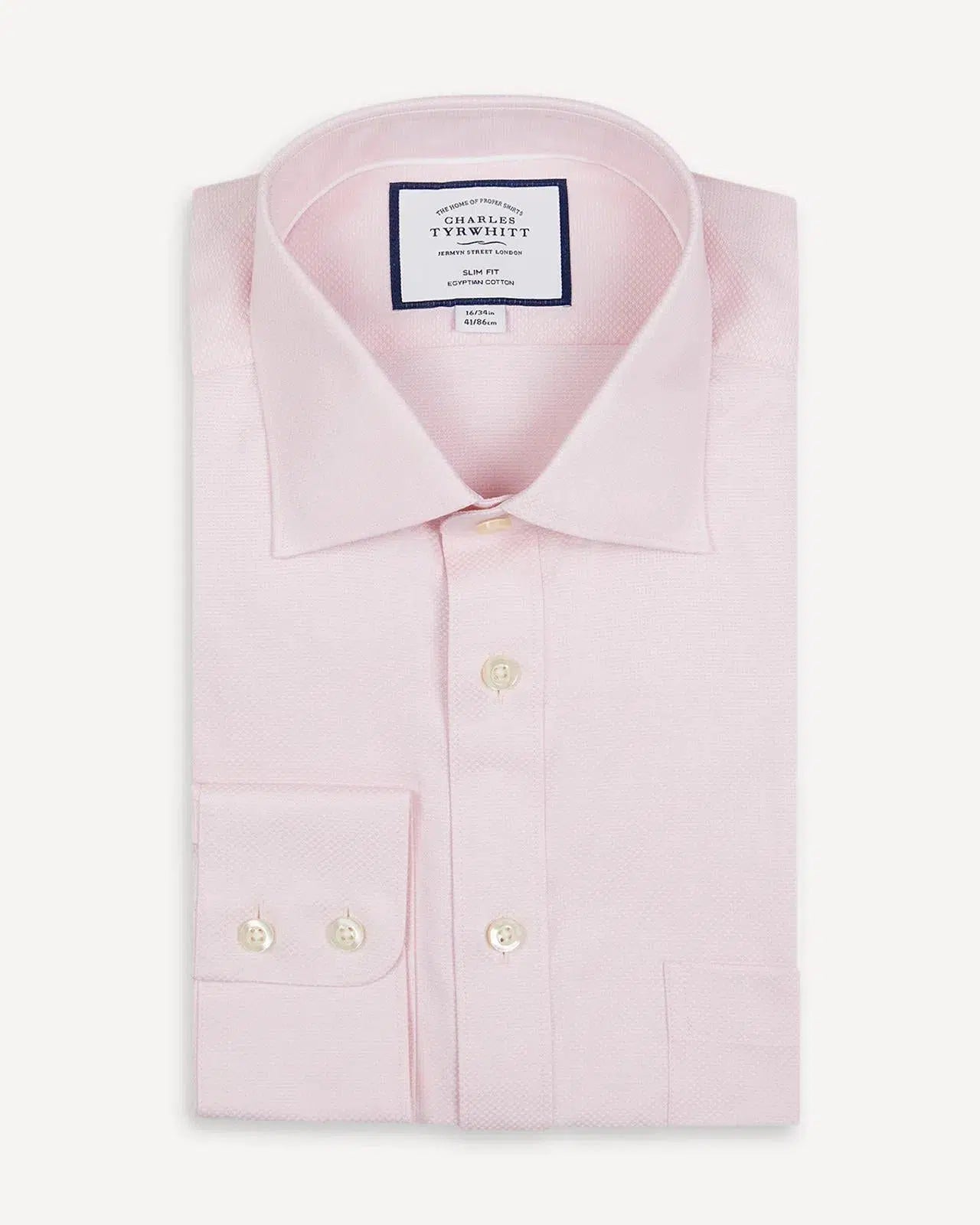 Light Pink Slim Fit Link Weave Shirt-MALFORD OF LONDON SAVILE ROW MENSWEAR OUTLET