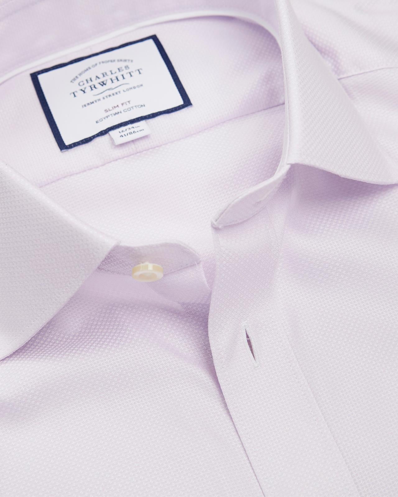 Lilac Slim Fit Link Weave Shirt-MALFORD OF LONDON SAVILE ROW MENSWEAR OUTLET