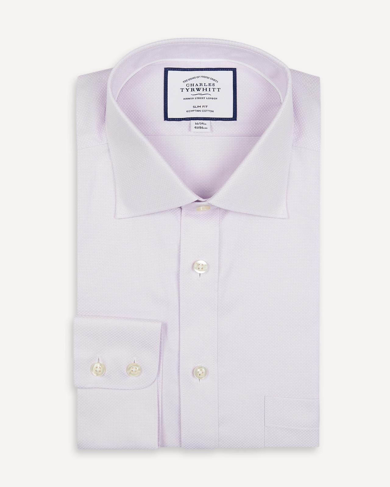 Lilac Slim Fit Link Weave Shirt-MALFORD OF LONDON SAVILE ROW MENSWEAR OUTLET