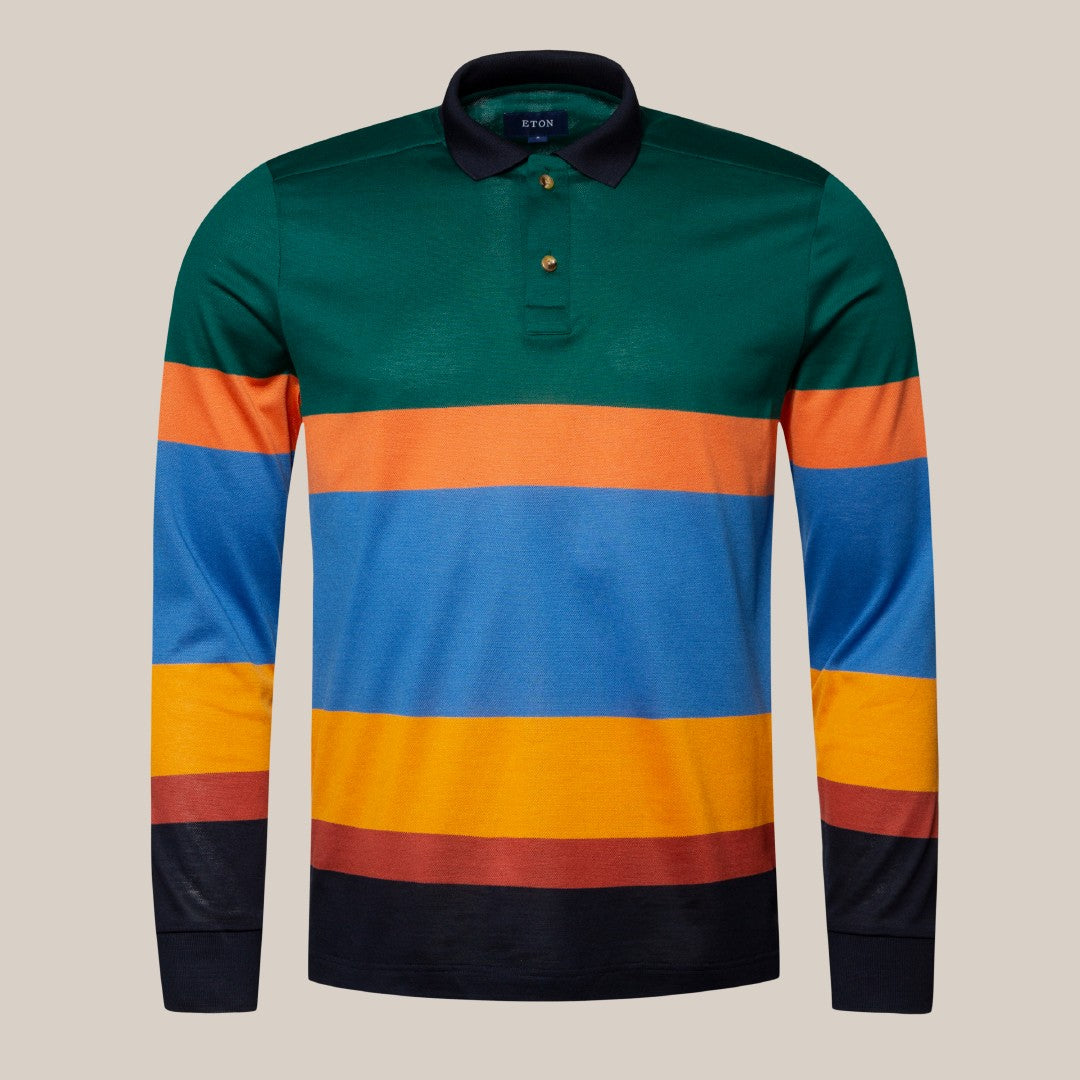 Long Sleeve Wide Stripe Rugby Shirt-MALFORD OF LONDON SAVILE ROW MENSWEAR OUTLET