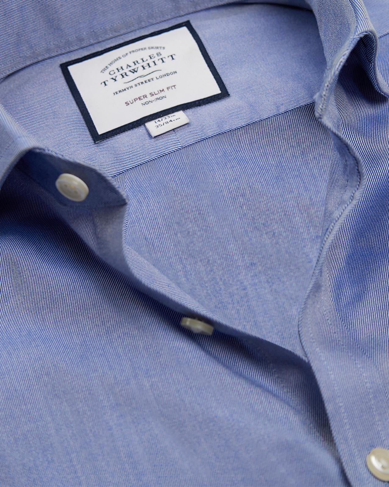 Mid Blue Super Slim Fit Twill Shirt-MALFORD OF LONDON SAVILE ROW MENSWEAR OUTLET