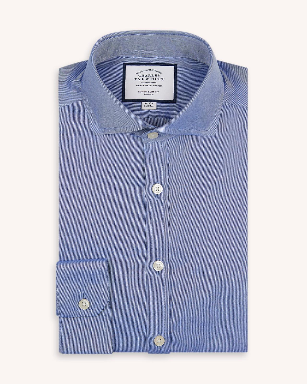 Mid Blue Super Slim Fit Twill Shirt-MALFORD OF LONDON SAVILE ROW MENSWEAR OUTLET