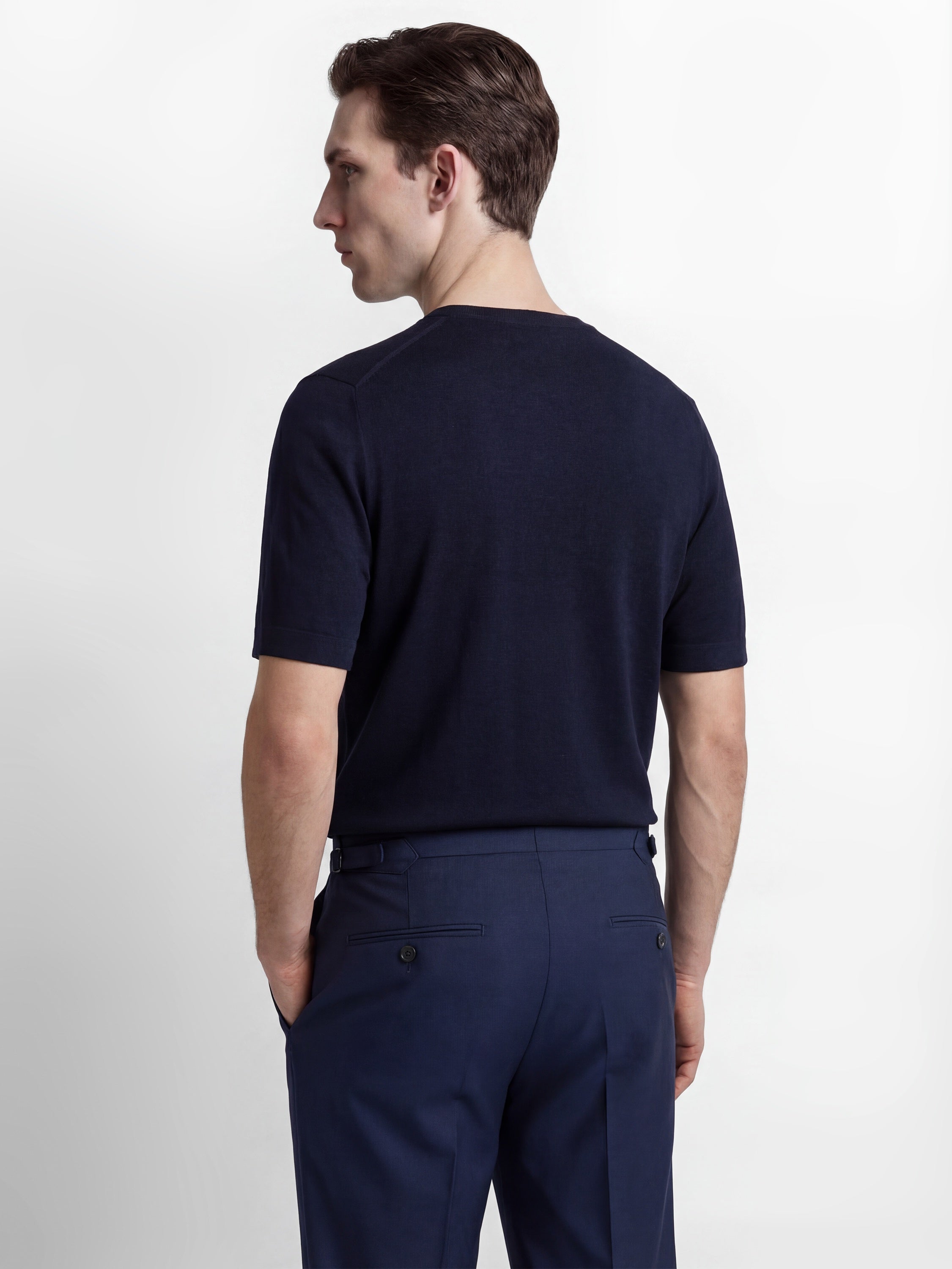Richard James London Merino Silk Crew T-Shirt Navy