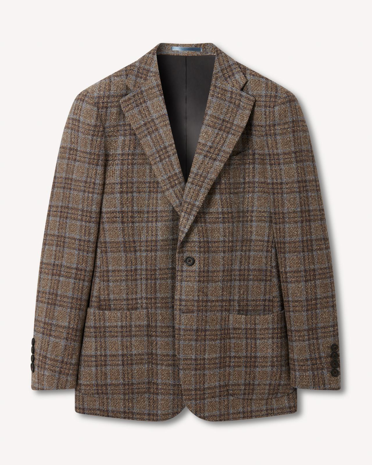 Overcheck Tweed Single Breasted Jacket Olive/Blues-MALFORD OF LONDON SAVILE ROW MENSWEAR OUTLET