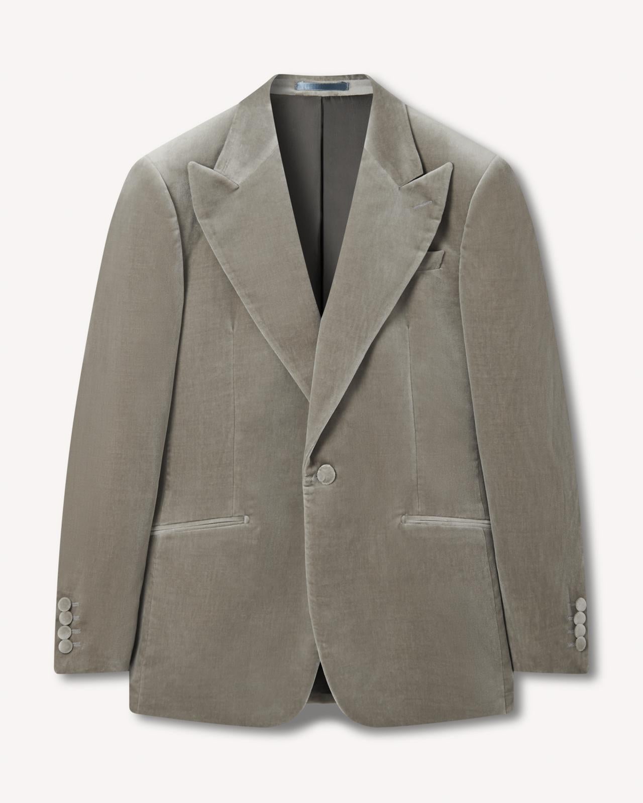 Peak Lapel Velvet Grey Diner Jacket-MALFORD OF LONDON SAVILE ROW MENSWEAR OUTLET