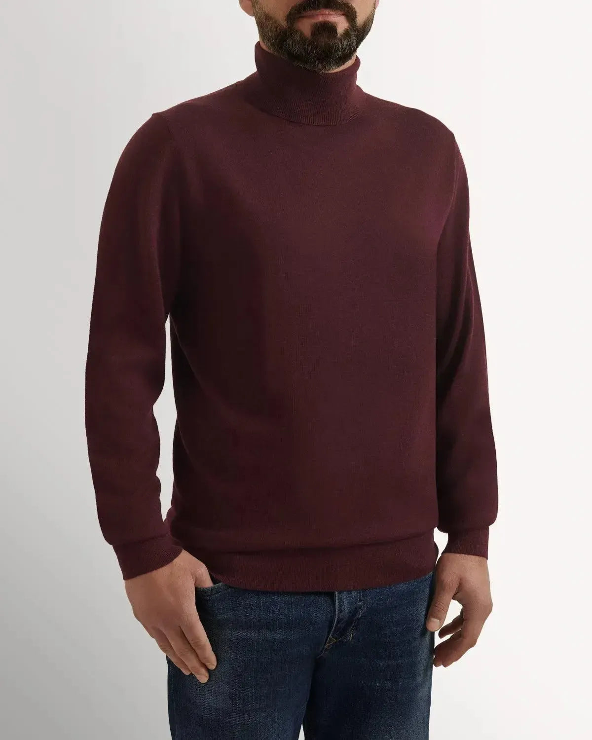 RJ Merino Wool Roll Neck BURGUNDY-MALFORD OF LONDON SAVILE ROW MENSWEAR OUTLET