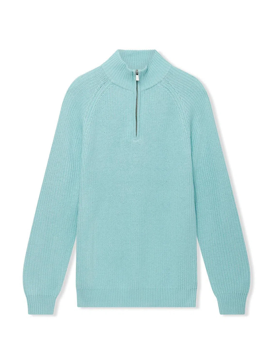 Richard James 1/4 Zip Knit Aqua-MALFORD OF LONDON SAVILE ROW MENSWEAR OUTLET