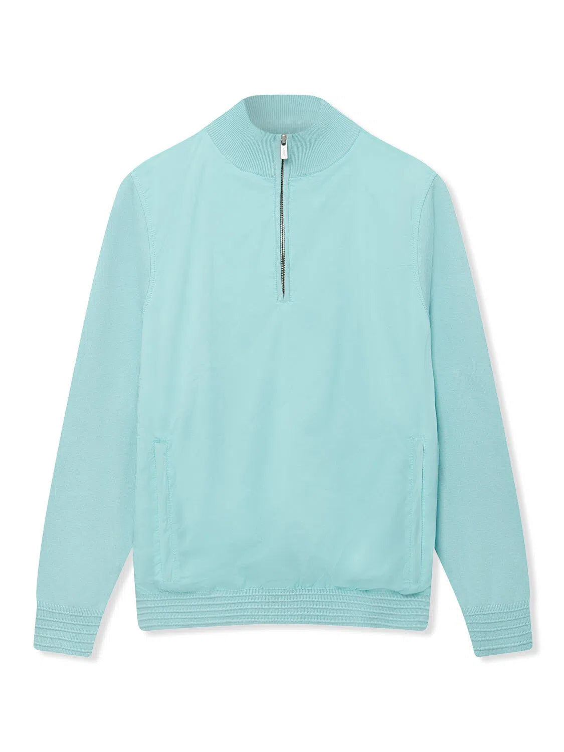 Richard James 1/4 Zip Woven Front - Aqua-MALFORD OF LONDON SAVILE ROW MENSWEAR OUTLET