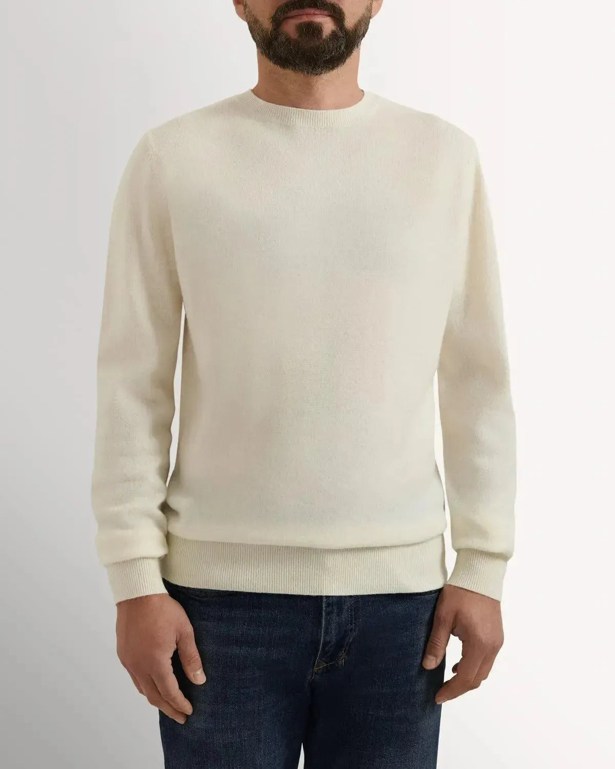 Richard James Cashmere Mix Crew Neck Cream-MALFORD OF LONDON SAVILE ROW MENSWEAR OUTLET