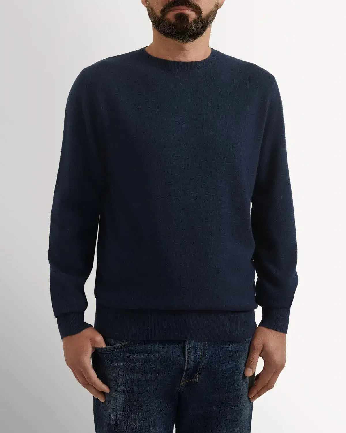 Richard James Cashmere Mix Crew Neck Navy-MALFORD OF LONDON SAVILE ROW MENSWEAR OUTLET