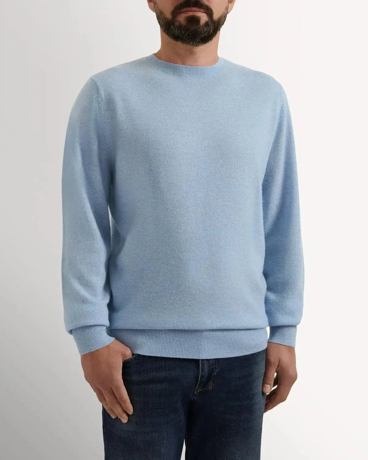 Richard James Cashmere Mix Crew Neck Sky Blue-MALFORD OF LONDON SAVILE ROW MENSWEAR OUTLET