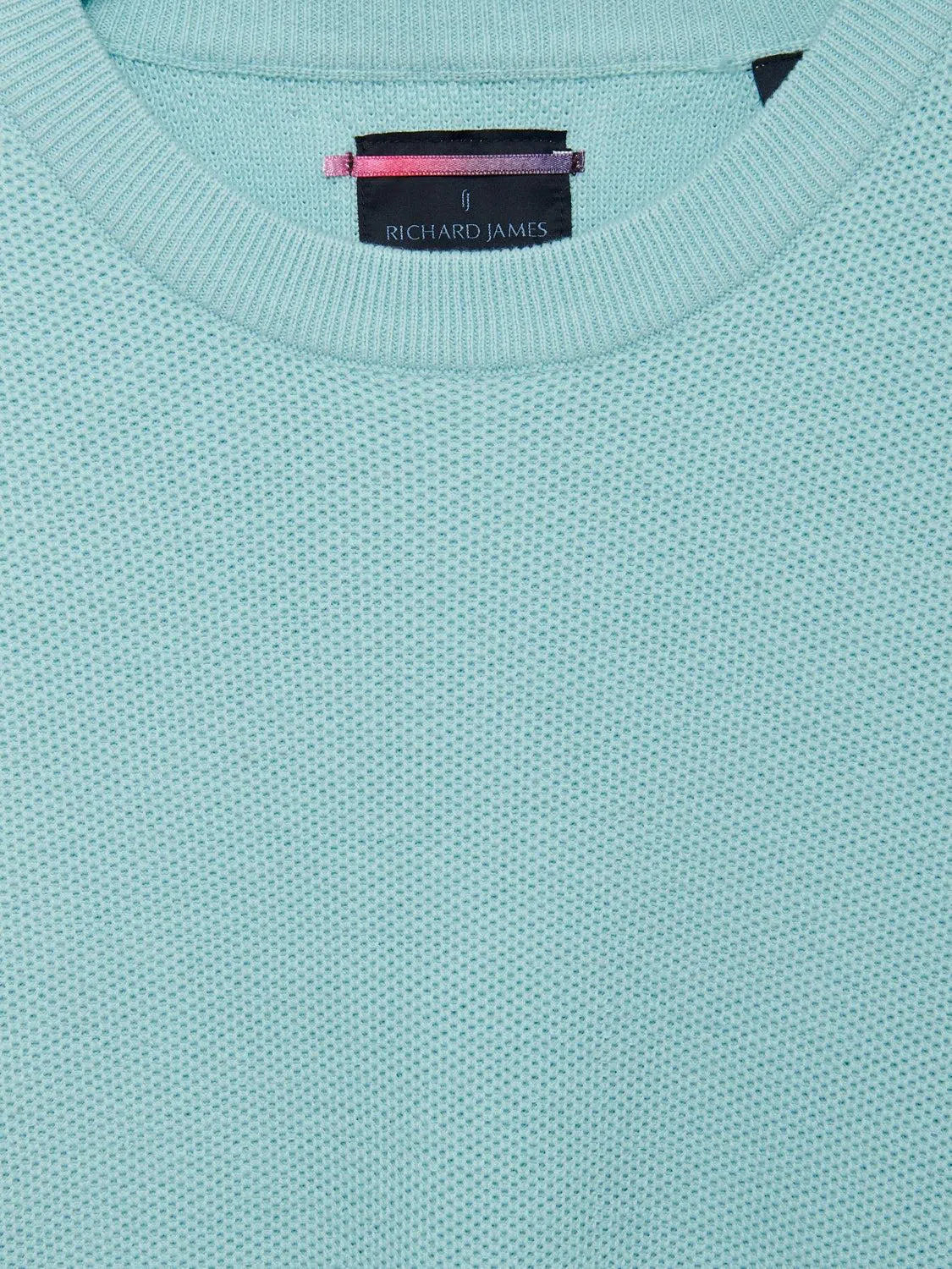 Richard James L/S Crew Knit Aqua/Dove Grey-MALFORD OF LONDON SAVILE ROW MENSWEAR OUTLET