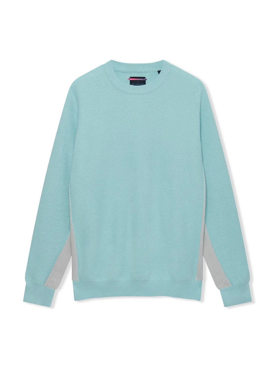 Richard James L/S Crew Knit Aqua/Dove Grey-MALFORD OF LONDON SAVILE ROW MENSWEAR OUTLET