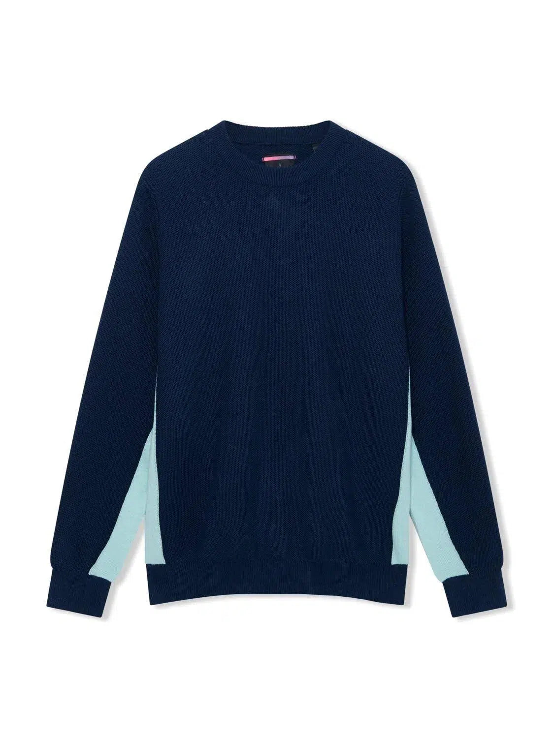 Richard James L/S Crew Knit Navy/Aqua-MALFORD OF LONDON SAVILE ROW MENSWEAR OUTLET