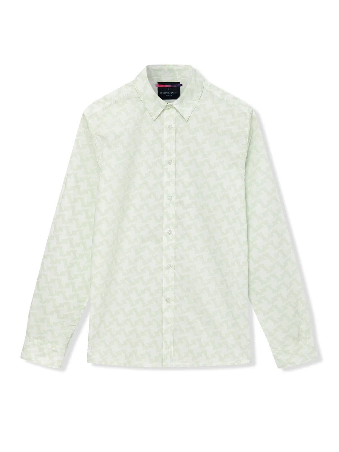 Richard James L/S Houndstooth Shirt Aqua White-MALFORD OF LONDON SAVILE ROW MENSWEAR OUTLET