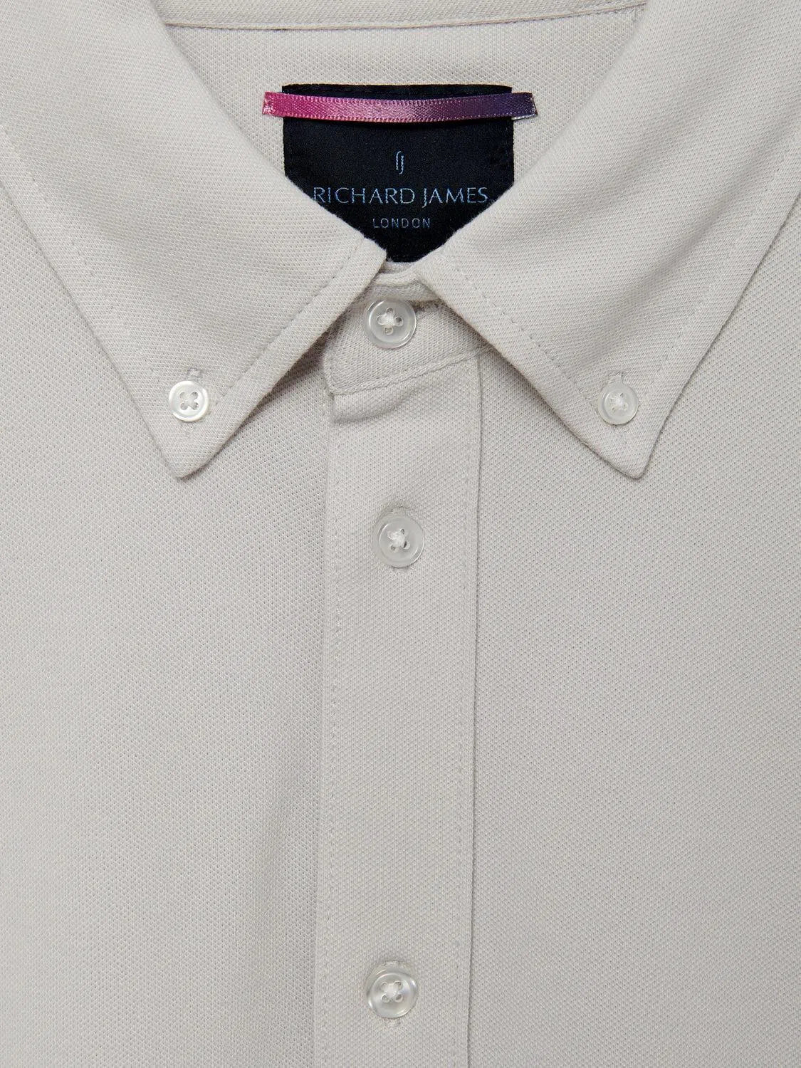 Richard James L/S Pique Button Front - Dove Grey-MALFORD OF LONDON SAVILE ROW MENSWEAR OUTLET