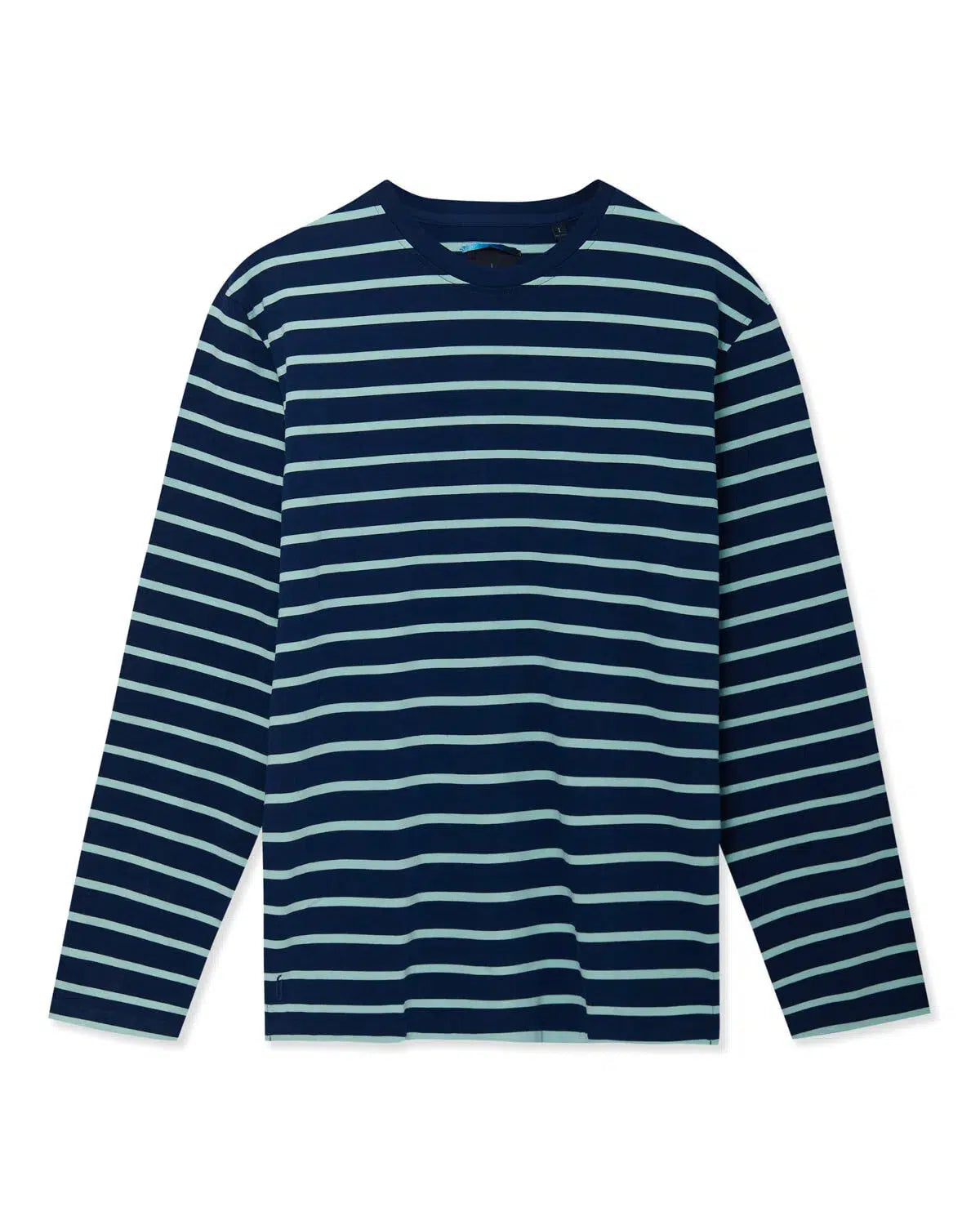 Richard James L/S YD Striped Tee - Navy/Aqua-MALFORD OF LONDON SAVILE ROW MENSWEAR OUTLET