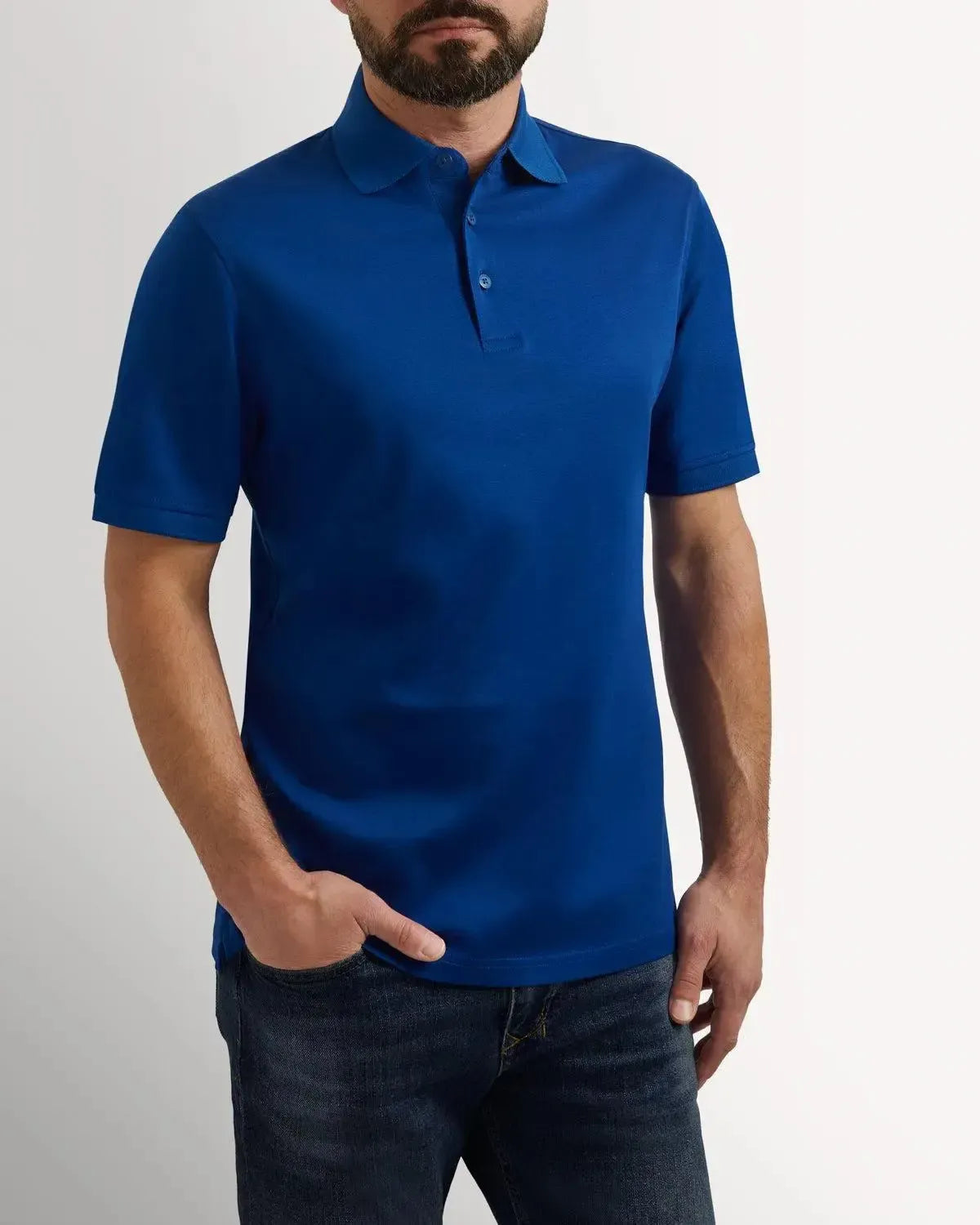 Richard James Mercerised Cotton Polo Shirt Air Force Blue-MALFORD OF LONDON SAVILE ROW MENSWEAR OUTLET