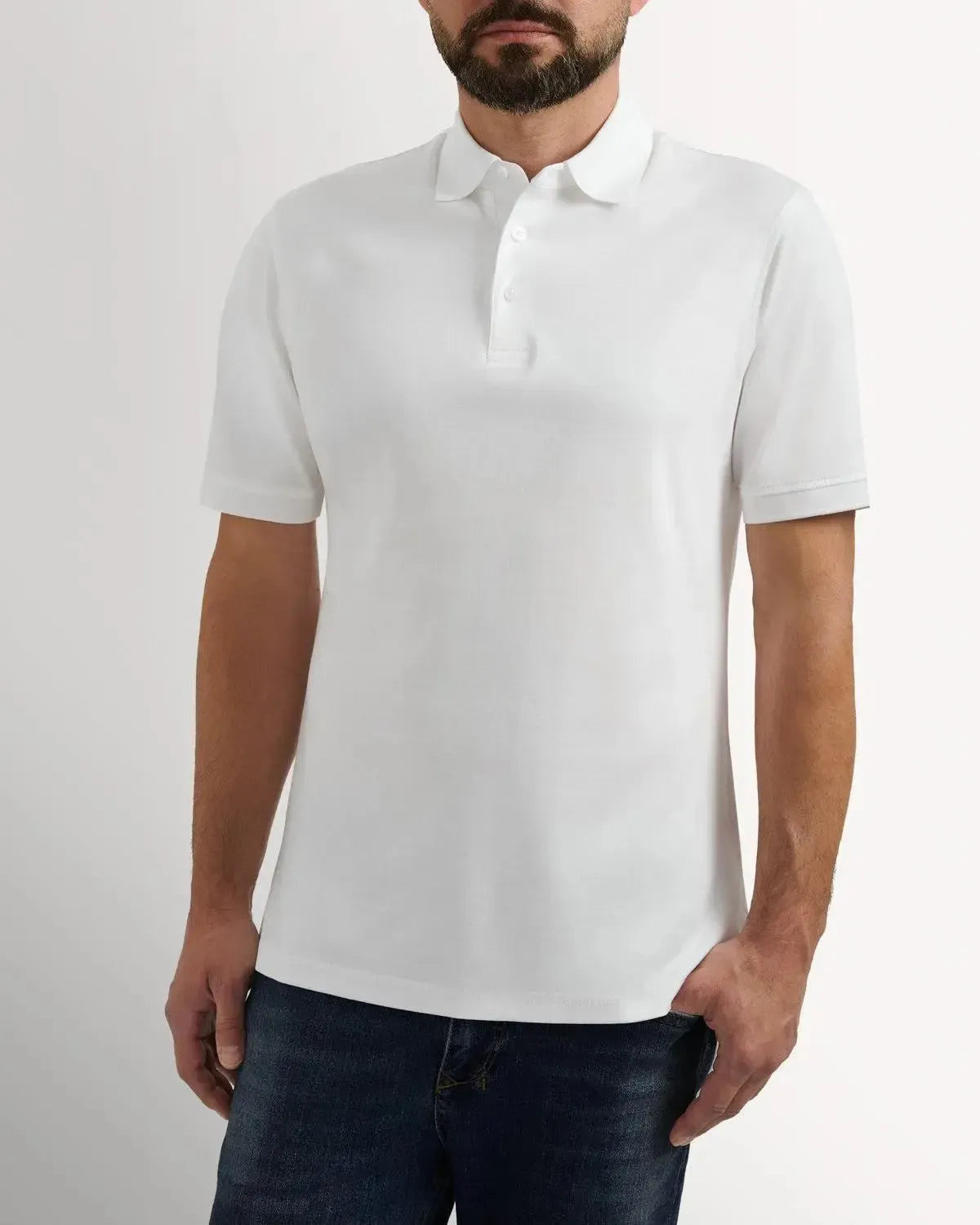 Richard James Mercerised Cotton Polo Shirt White-MALFORD OF LONDON SAVILE ROW MENSWEAR OUTLET