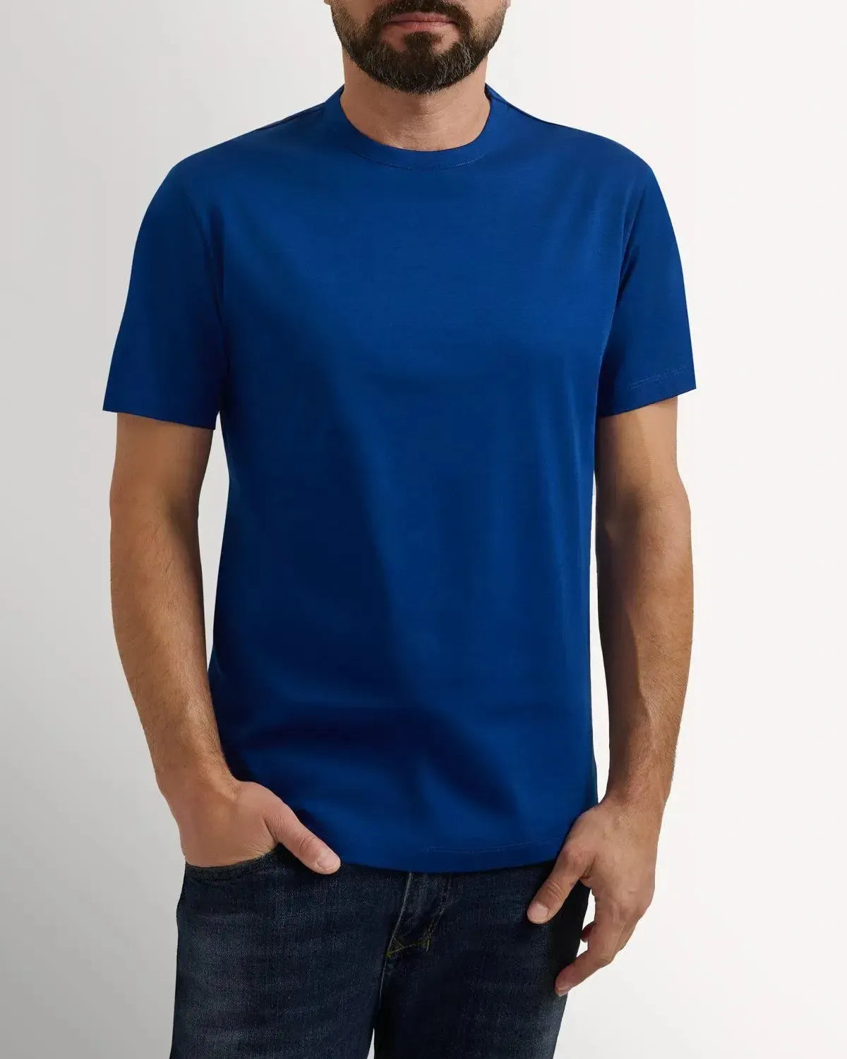 Richard James Mercerised Cotton T-Shirt Air Force Blue-MALFORD OF LONDON SAVILE ROW MENSWEAR OUTLET