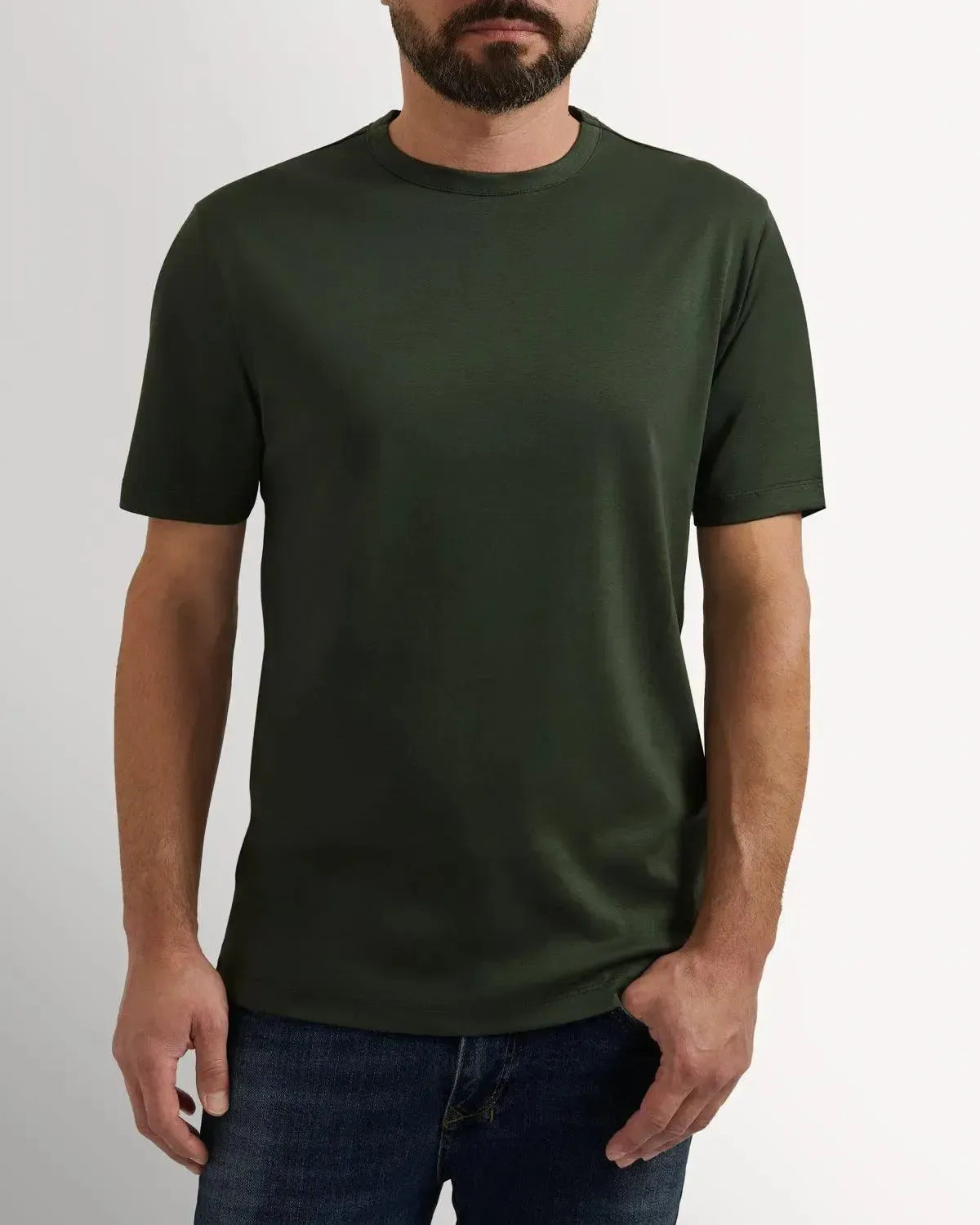 Richard James Mercerised Cotton T-Shirt Olive-MALFORD OF LONDON SAVILE ROW MENSWEAR OUTLET
