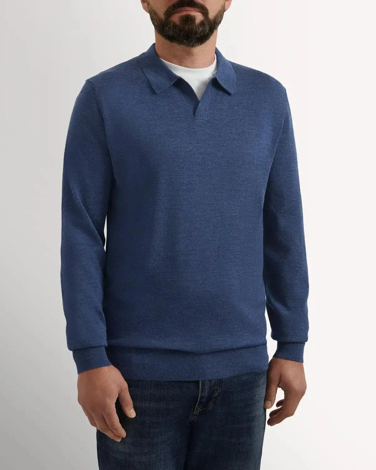 Richard James Merino Wool Collared Knit Indigo-MALFORD OF LONDON SAVILE ROW MENSWEAR OUTLET
