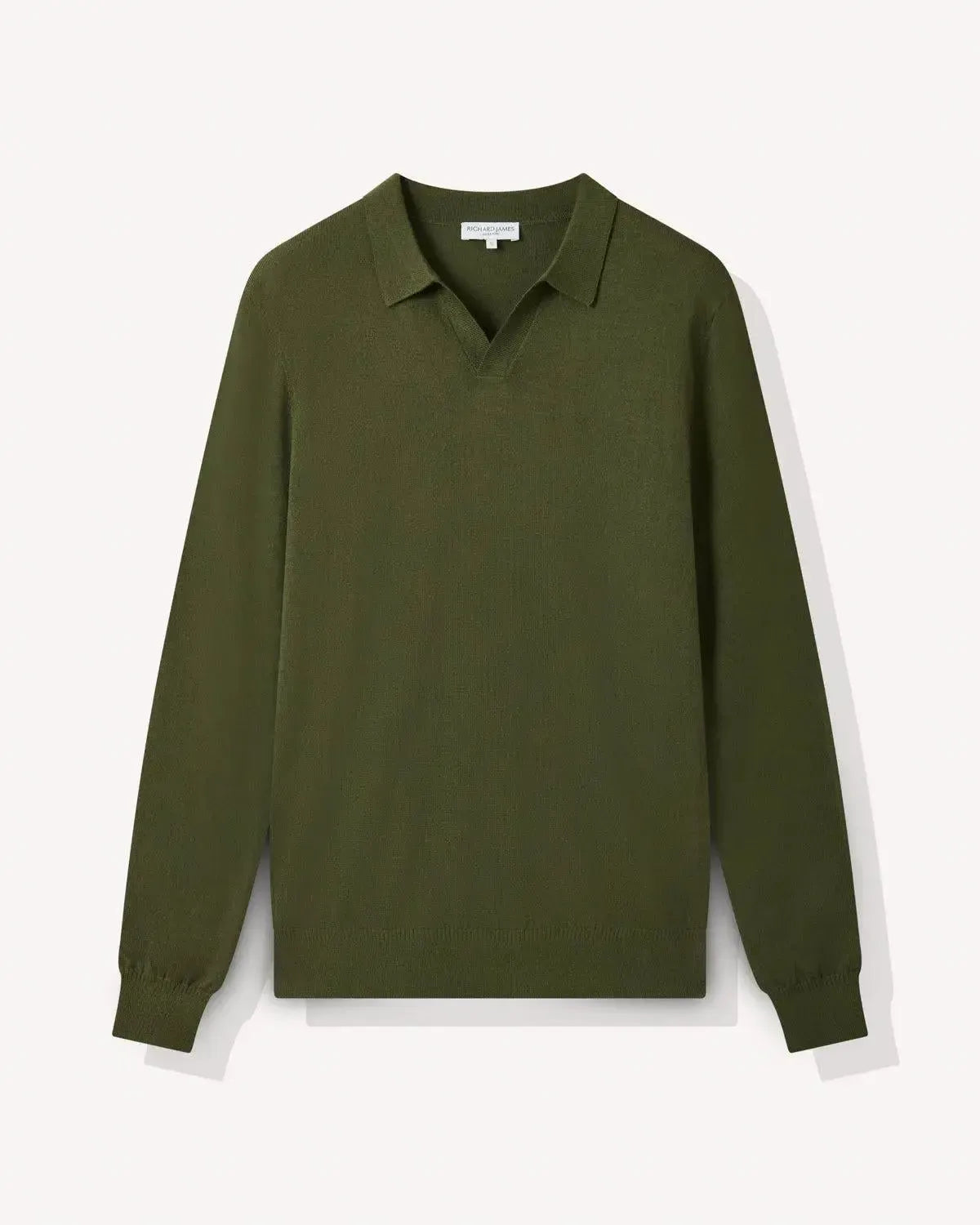 Richard James Merino Wool Collared Knit Sage-MALFORD OF LONDON SAVILE ROW MENSWEAR OUTLET