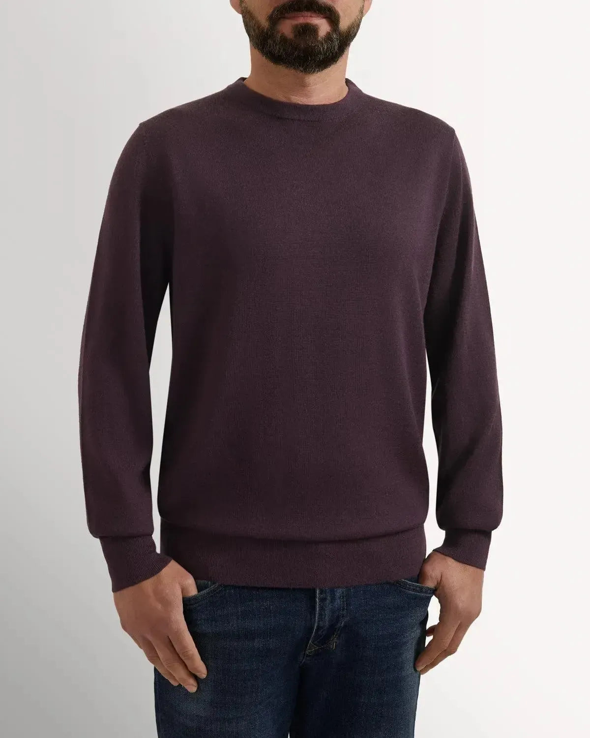 Richard James Merino Wool Crew Neck Knit Plum-MALFORD OF LONDON SAVILE ROW MENSWEAR OUTLET